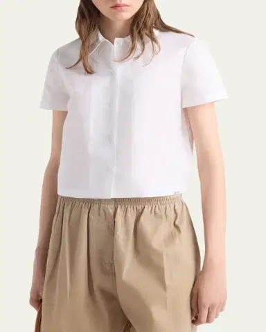 Prada Short-Sleeve Linen Muslin Shirt | Thumbnail 4 Prada Short-Sleeve Linen Muslin Shirt | Thumbnail 4