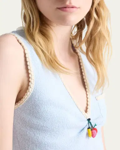 Prada V-Neck Beaded Charm Cotton Rib Dress | Thumbnail 5 Prada V-Neck Beaded Charm Cotton Rib Dress | Thumbnail 5