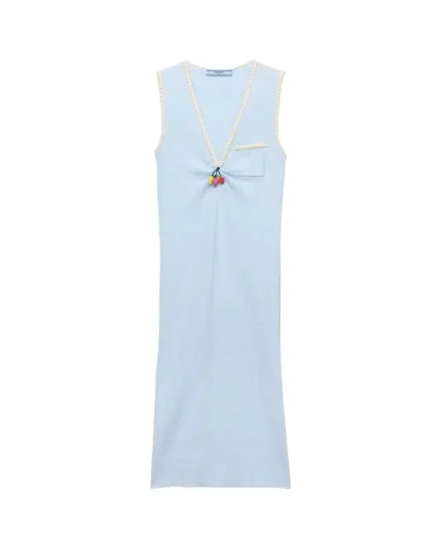 Prada V-Neck Beaded Charm Cotton Rib Dress