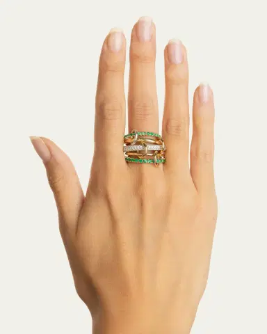 Spinelli Kilcollin Chloe Vert Five Linked Ring with Diamonds and Emeralds | Thumbnail 2 Spinelli Kilcollin Chloe Vert Five Linked Ring with Diamonds and Emeralds | Thumbnail 2