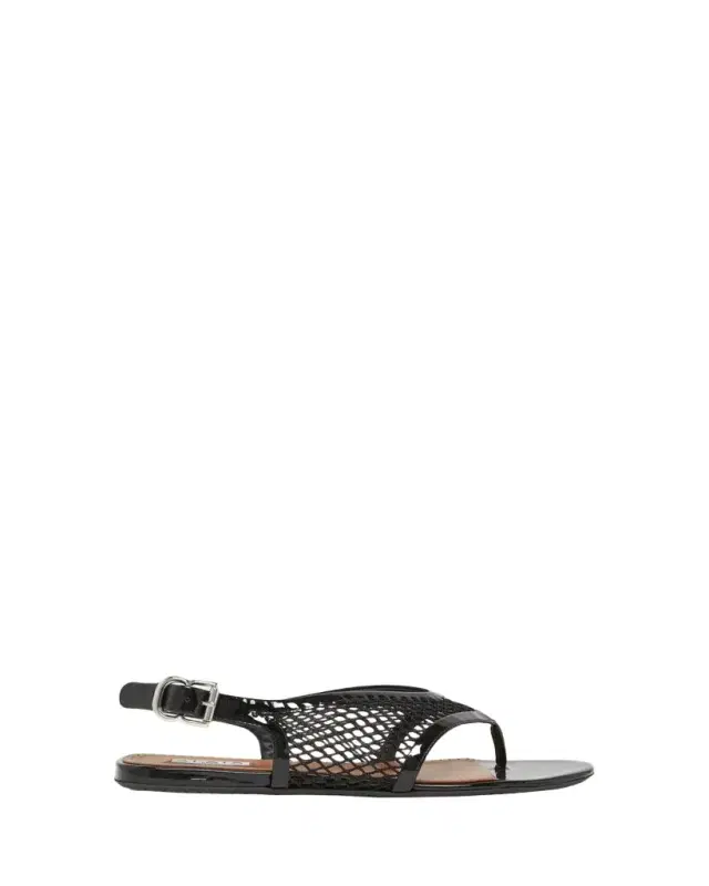 ALAIA Fishnet Patent Leather Flat Thong Sandals