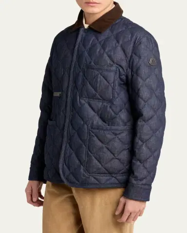 Moncler Grenoble Men's Cotton & Leather Quilted Jacket | Thumbnail 4