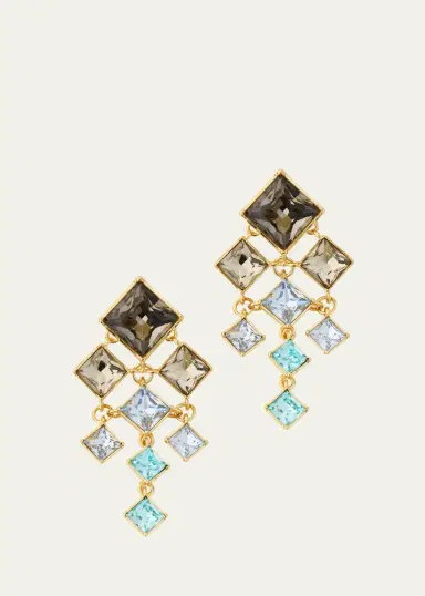 Oscar de la Renta Square-Cut Rhinestone Chandelier Clip-On Earrings | Thumbnail 2