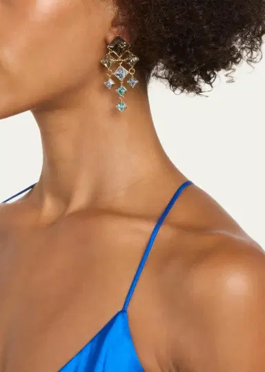 Oscar de la Renta Square-Cut Rhinestone Chandelier Clip-On Earrings | Thumbnail 3