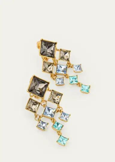 Oscar de la Renta Square-Cut Rhinestone Chandelier Clip-On Earrings | Thumbnail 4