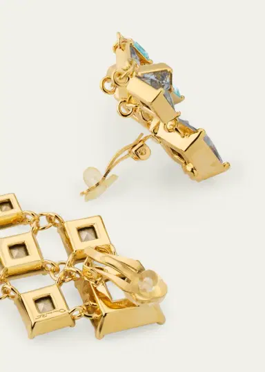 Oscar de la Renta Square-Cut Rhinestone Chandelier Clip-On Earrings | Thumbnail 5