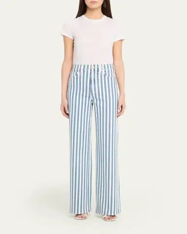 Veronica Beard Taylor High-Rise Wide-Leg Striped Jeans | Thumbnail 2