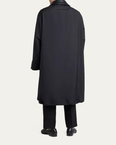 Bottega Veneta Men's Leather Intrecciato-Collar Overcoat | Thumbnail 3 Bottega Veneta Men's Leather Intrecciato-Collar Overcoat | Thumbnail 3