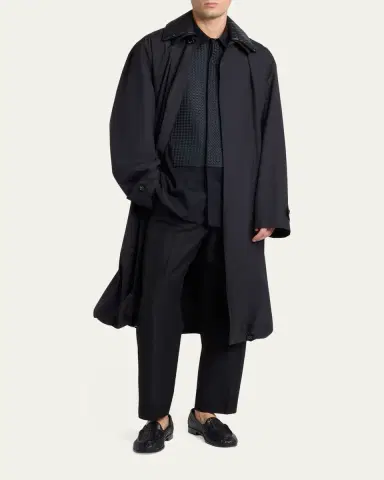 Bottega Veneta Men's Leather Intrecciato-Collar Overcoat | Thumbnail 4 Bottega Veneta Men's Leather Intrecciato-Collar Overcoat | Thumbnail 4