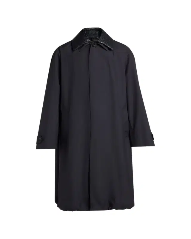Bottega Veneta Men's Leather Intrecciato-Collar Overcoat