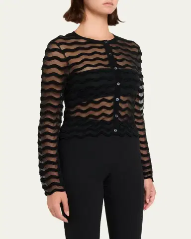 Simkhai Maxime Sheer Wavy Knit Cardigan | Thumbnail 4