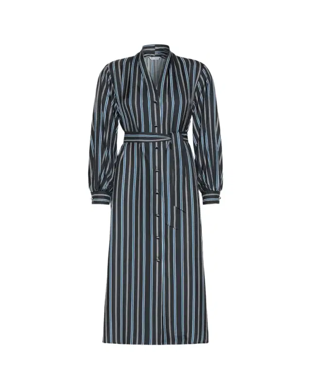 Long-Sleeve Striped Shirtdress w/ Belt