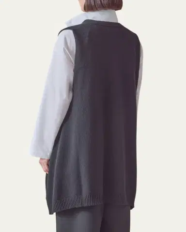 Eskandar Cashmere A-Line Sleeveless Long V-Neck Sweater | Thumbnail 3