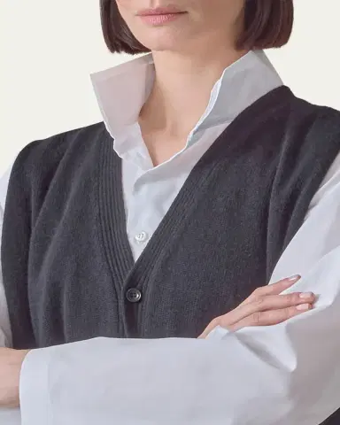 Eskandar Cashmere A-Line Sleeveless Long V-Neck Sweater | Thumbnail 5
