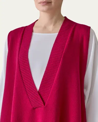 Eskandar Cashmere A-Line Sleeveless Deep V-Neck Sweater | Thumbnail 5