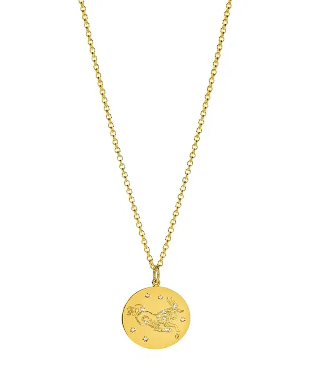 Verdura 18K Yellow Gold Diamond Zodiac Necklace, Capricorn