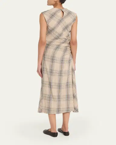 SIMKHAI Burke Draped Plaid Midi Dress | Thumbnail 3