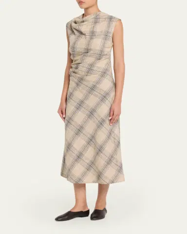 SIMKHAI Burke Draped Plaid Midi Dress | Thumbnail 4