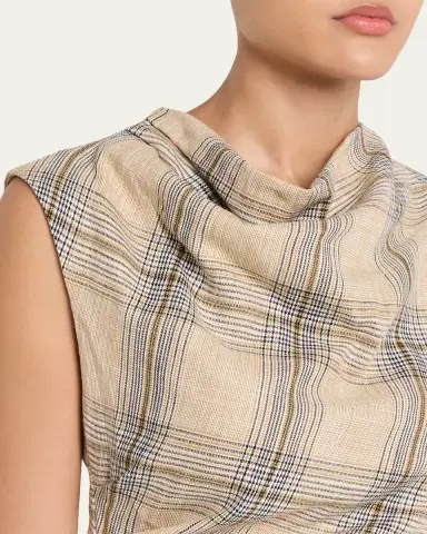 SIMKHAI Burke Draped Plaid Midi Dress | Thumbnail 5