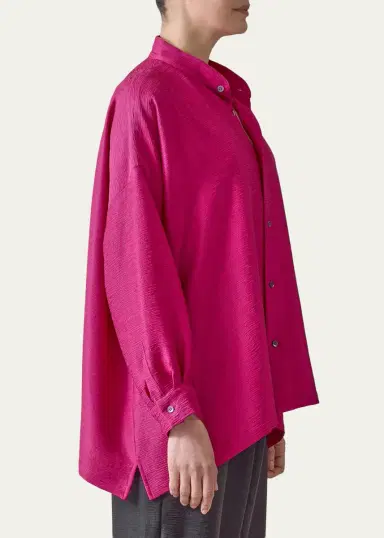 Eskandar Midweight Silk Plisse Wide A-Line Shirt | Thumbnail 4