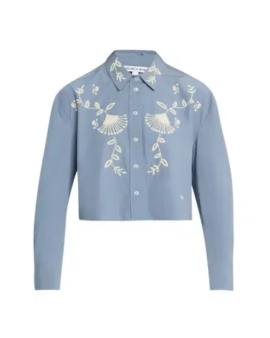 Veronica Beard Aderes Embroidered Cropped Cotton Shirt | Thumbnail 1 Veronica Beard Aderes Embroidered Cropped Cotton Shirt | Thumbnail 1