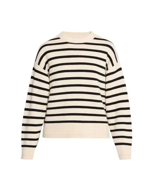 MARIA MCMANUS Cashmere and Cotton Stripe Ladder Stitch Crewneck Sweater