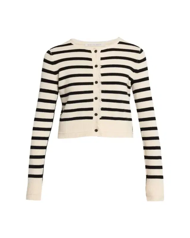 Cashmere and Cotton Stripe Petite Fringe-Trim Cardigan