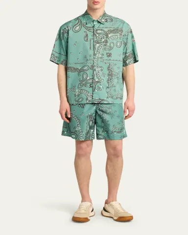 Moncler Men's Paisley Cotton Short-Sleeve Shirt | Thumbnail 2 Moncler Men's Paisley Cotton Short-Sleeve Shirt | Thumbnail 2