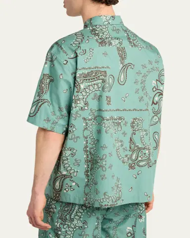Moncler Men's Paisley Cotton Short-Sleeve Shirt | Thumbnail 3 Moncler Men's Paisley Cotton Short-Sleeve Shirt | Thumbnail 3
