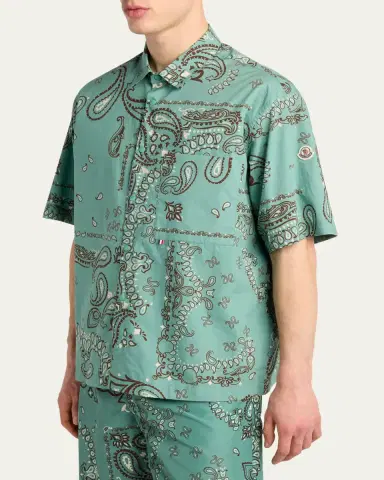 Moncler Men's Paisley Cotton Short-Sleeve Shirt | Thumbnail 4 Moncler Men's Paisley Cotton Short-Sleeve Shirt | Thumbnail 4
