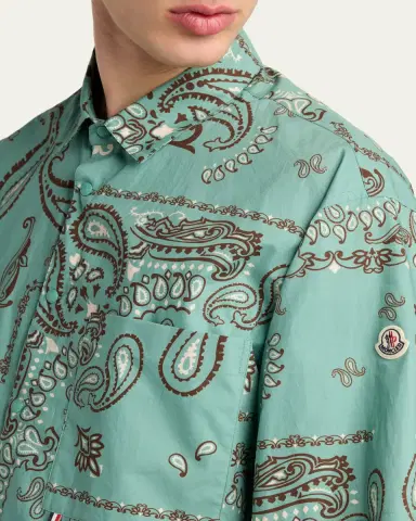 Moncler Men's Paisley Cotton Short-Sleeve Shirt | Thumbnail 5 Moncler Men's Paisley Cotton Short-Sleeve Shirt | Thumbnail 5
