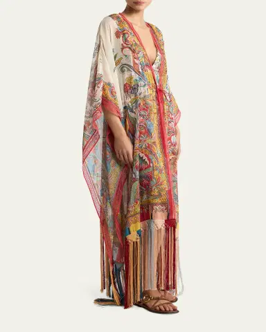 Etro Multicolor Fringe-Trim Kaftan Coverup | Thumbnail 4
