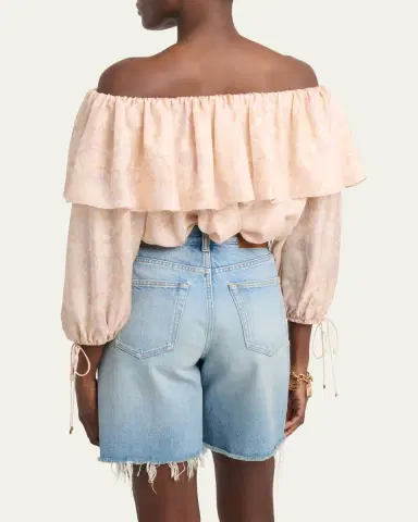 Chloé Flower Print Off-The-Shoulder Silk Top | Thumbnail 3