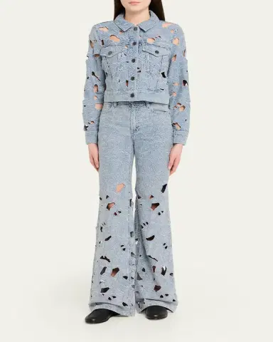 ALICE + OLIVIA Chic Embroidered Eyelet Bootcut Jeans | Thumbnail 2 ALICE + OLIVIA Chic Embroidered Eyelet Bootcut Jeans | Thumbnail 2