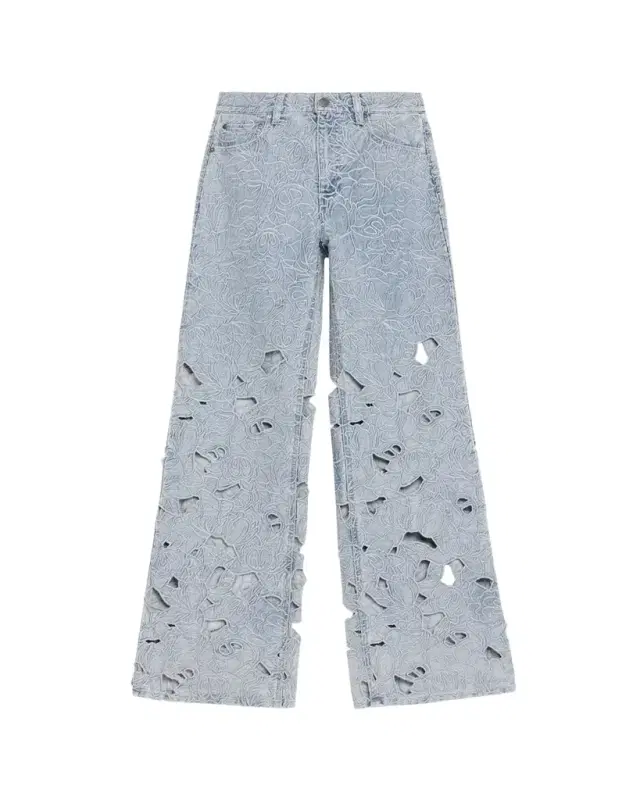 Chic Embroidered Eyelet Bootcut Jeans