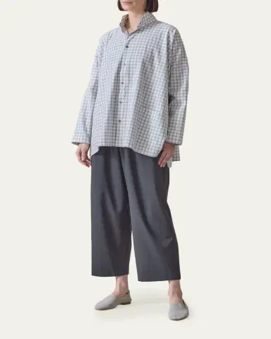 Eskandar Wide Brushed Gingham Cotton Shirt | Thumbnail 2 Eskandar Wide Brushed Gingham Cotton Shirt | Thumbnail 2