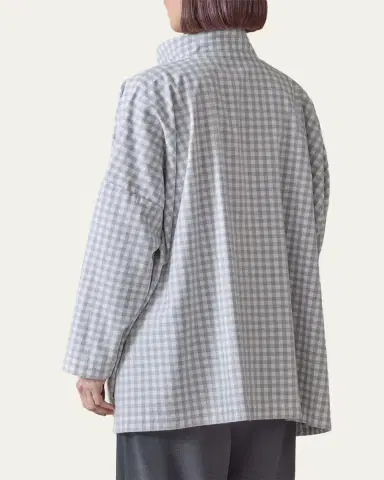 Eskandar Wide Brushed Gingham Cotton Shirt | Thumbnail 3 Eskandar Wide Brushed Gingham Cotton Shirt | Thumbnail 3