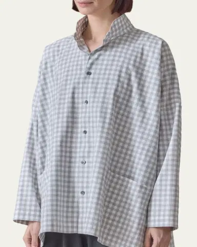 Eskandar Wide Brushed Gingham Cotton Shirt | Thumbnail 5 Eskandar Wide Brushed Gingham Cotton Shirt | Thumbnail 5