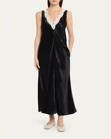 Maria McManus Lace V-Neck Sateen Dress | Thumbnail 2 Maria McManus Lace V-Neck Sateen Dress | Thumbnail 2
