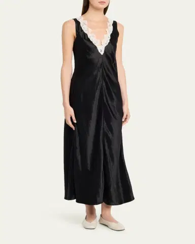Maria McManus Lace V-Neck Sateen Dress | Thumbnail 4 Maria McManus Lace V-Neck Sateen Dress | Thumbnail 4