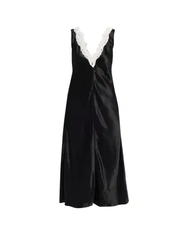 Maria McManus Lace V-Neck Sateen Dress | Thumbnail 1 Maria McManus Lace V-Neck Sateen Dress | Thumbnail 1