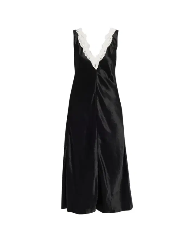 MARIA MCMANUS Lace V-Neck Sateen Dress
