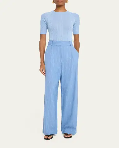 Veronica Beard Heyser Pinstripe Wide-Leg Pants | Thumbnail 2 Veronica Beard Heyser Pinstripe Wide-Leg Pants | Thumbnail 2
