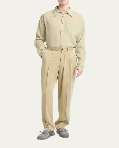 Giorgio Armani Men's Cotton and Lyocell Straight-Leg Pleated Trousers | Thumbnail 2 Giorgio Armani Men's Cotton and Lyocell Straight-Leg Pleated Trousers | Thumbnail 2