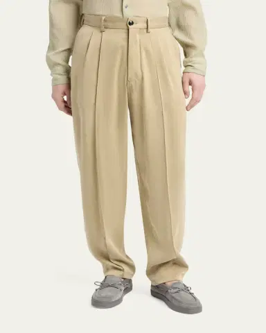 Giorgio Armani Men's Cotton and Lyocell Straight-Leg Pleated Trousers | Thumbnail 4 Giorgio Armani Men's Cotton and Lyocell Straight-Leg Pleated Trousers | Thumbnail 4