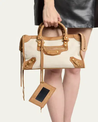 Balenciaga Le City Small Suede-Trim Canvas Tote Bag | Thumbnail 2 Balenciaga Le City Small Suede-Trim Canvas Tote Bag | Thumbnail 2