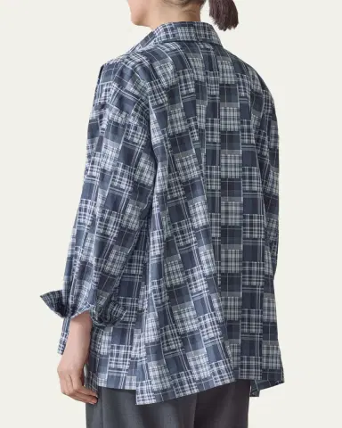 Eskandar A-Line Patchwork Plaid Cotton Shirt | Thumbnail 3 Eskandar A-Line Patchwork Plaid Cotton Shirt | Thumbnail 3