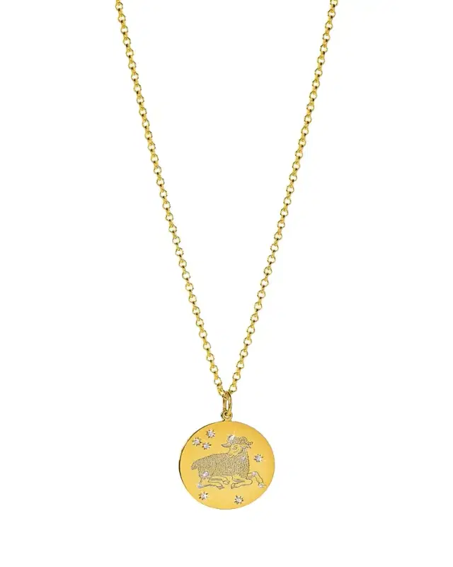 Verdura 18K Yellow Gold Diamond Zodiac Necklace, Aries