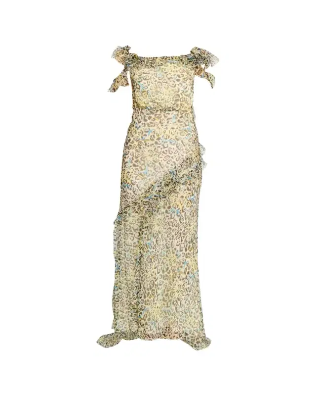 Nina Leopard Ruffled Chiffon Dress