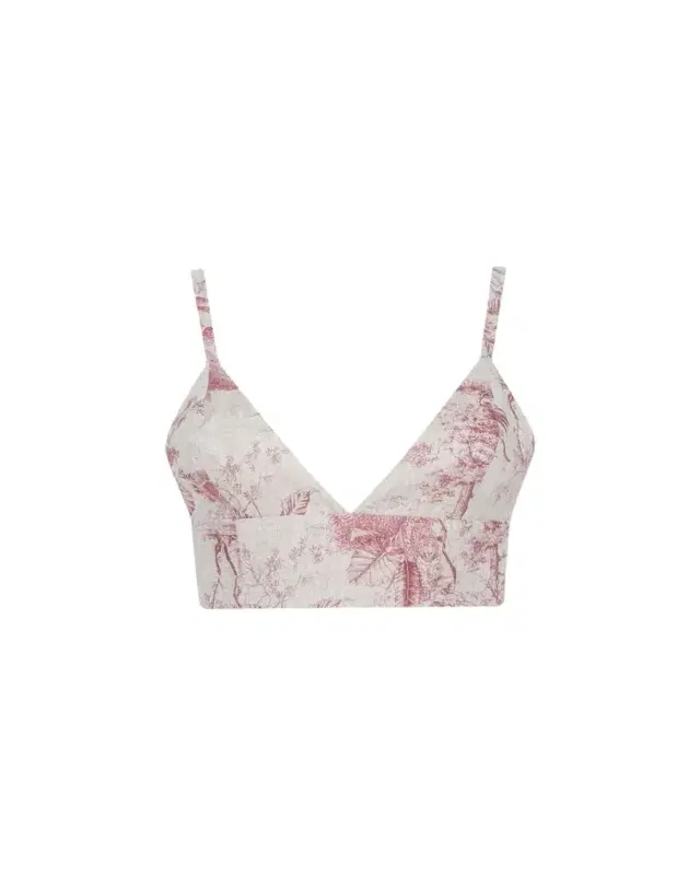 Kaori Etoile-Print Linen Bralette Top